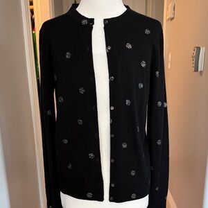 J. Crew Black Merino Wool Cardigan with White Dots